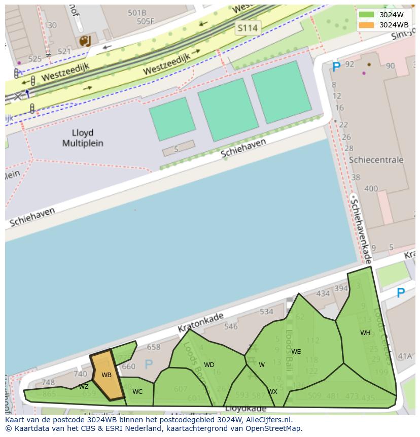 Afbeelding van het postcodegebied 3024 WB op de kaart.