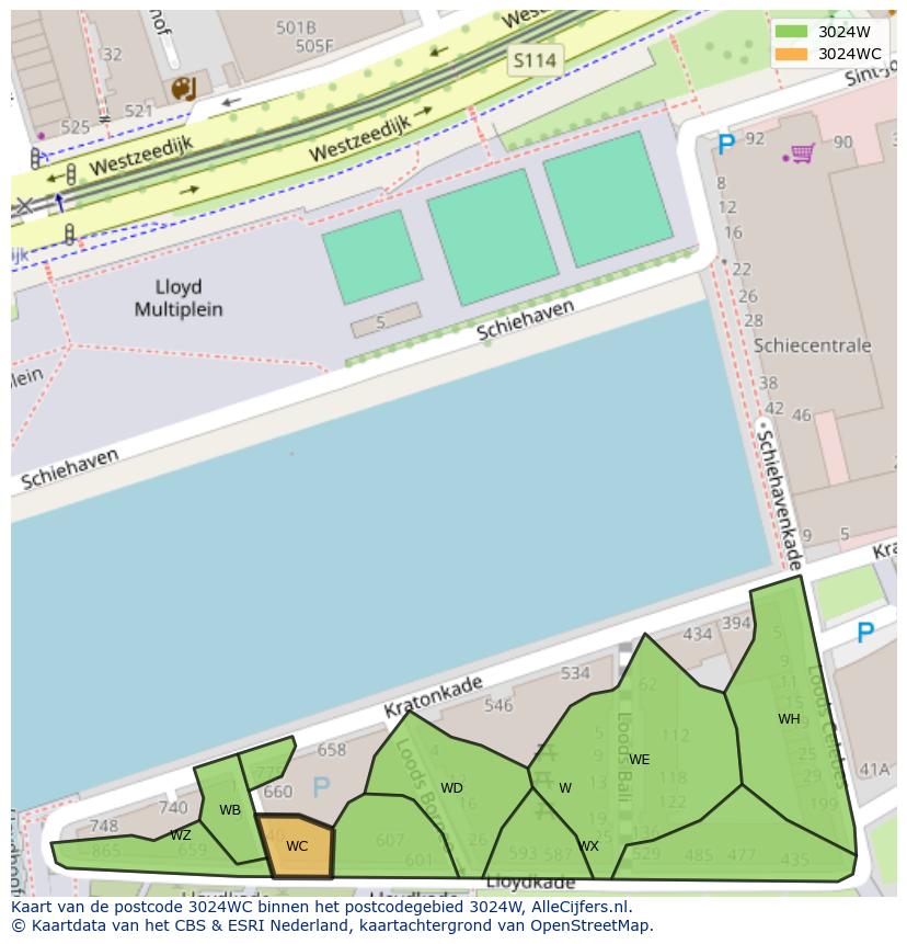 Afbeelding van het postcodegebied 3024 WC op de kaart.
