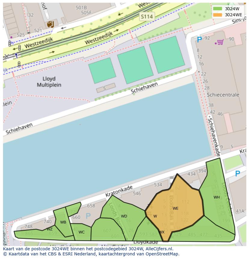Afbeelding van het postcodegebied 3024 WE op de kaart.