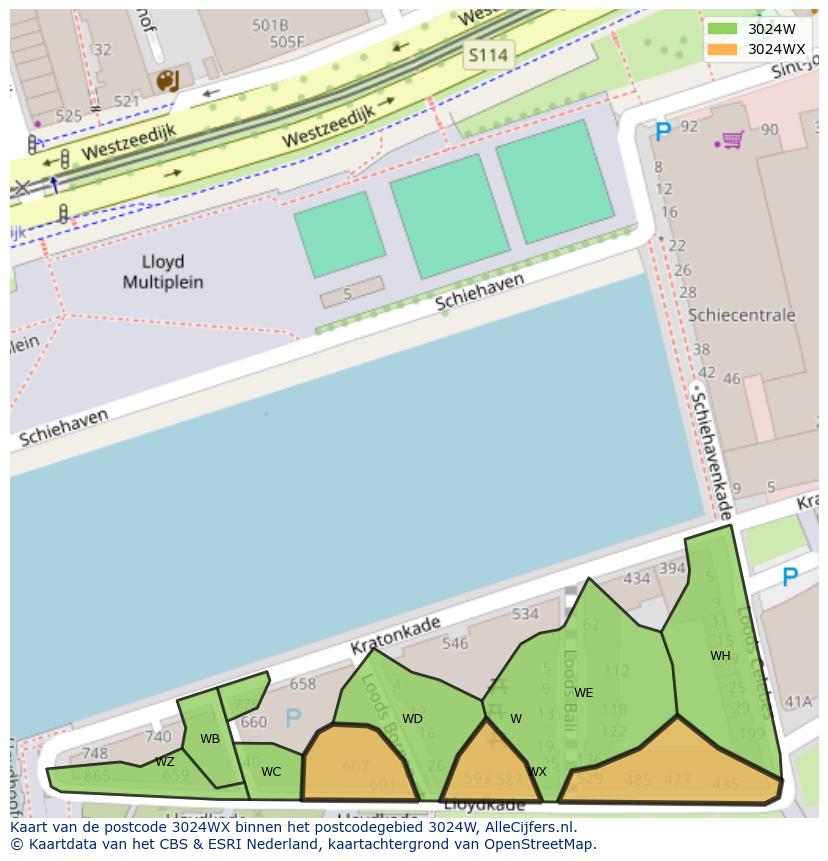Afbeelding van het postcodegebied 3024 WX op de kaart.