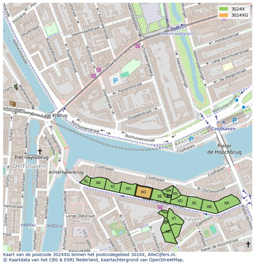 Afbeelding van het postcodegebied 3024 XG op de kaart.