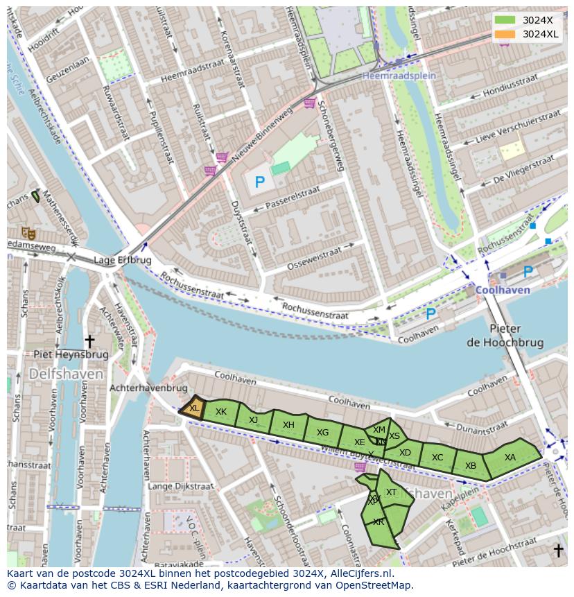 Afbeelding van het postcodegebied 3024 XL op de kaart.