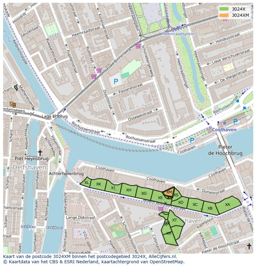 Afbeelding van het postcodegebied 3024 XM op de kaart.