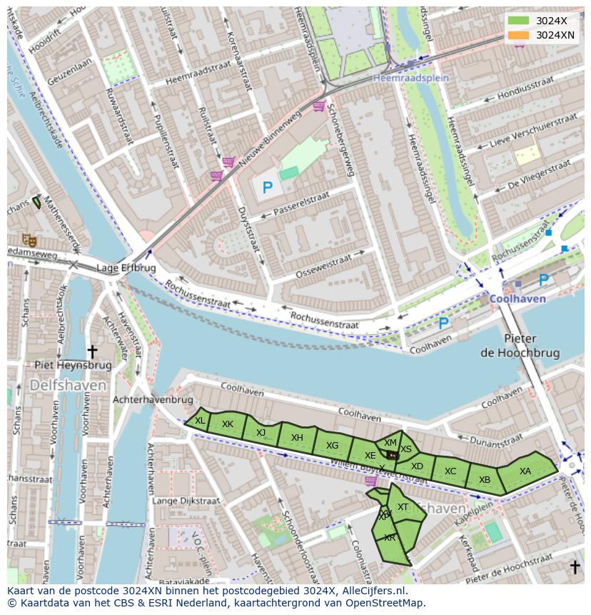 Afbeelding van het postcodegebied 3024 XN op de kaart.