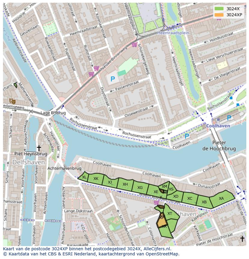 Afbeelding van het postcodegebied 3024 XP op de kaart.