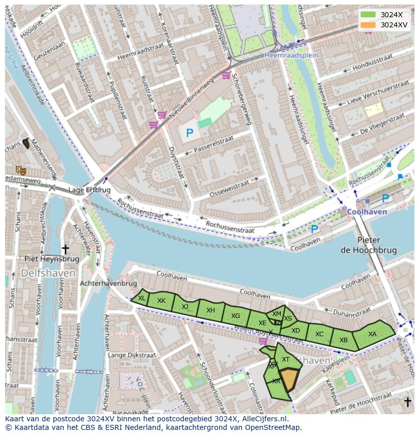 Afbeelding van het postcodegebied 3024 XV op de kaart.