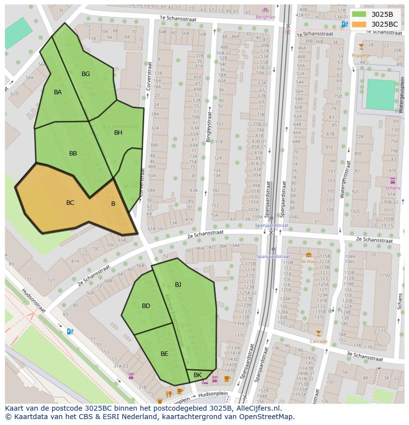 Afbeelding van het postcodegebied 3025 BC op de kaart.