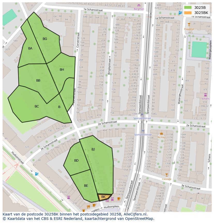 Afbeelding van het postcodegebied 3025 BK op de kaart.