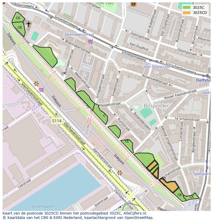 Afbeelding van het postcodegebied 3025 CD op de kaart.