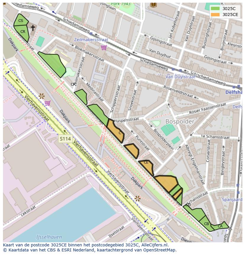 Afbeelding van het postcodegebied 3025 CE op de kaart.
