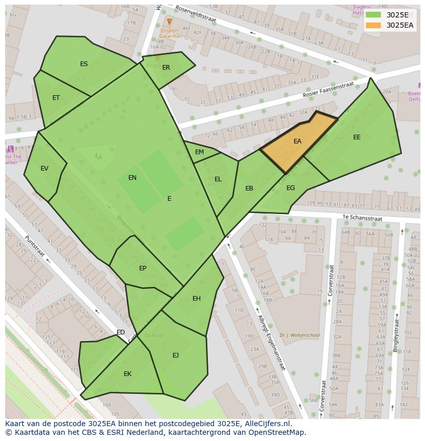 Afbeelding van het postcodegebied 3025 EA op de kaart.