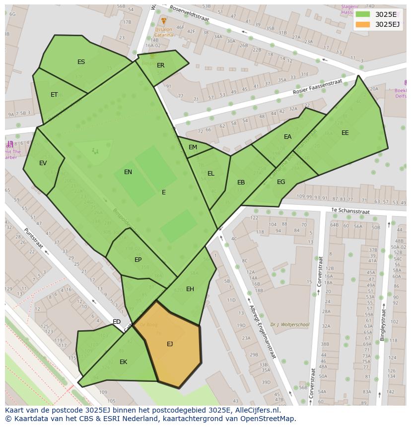 Afbeelding van het postcodegebied 3025 EJ op de kaart.