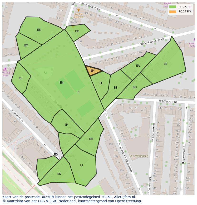 Afbeelding van het postcodegebied 3025 EM op de kaart.