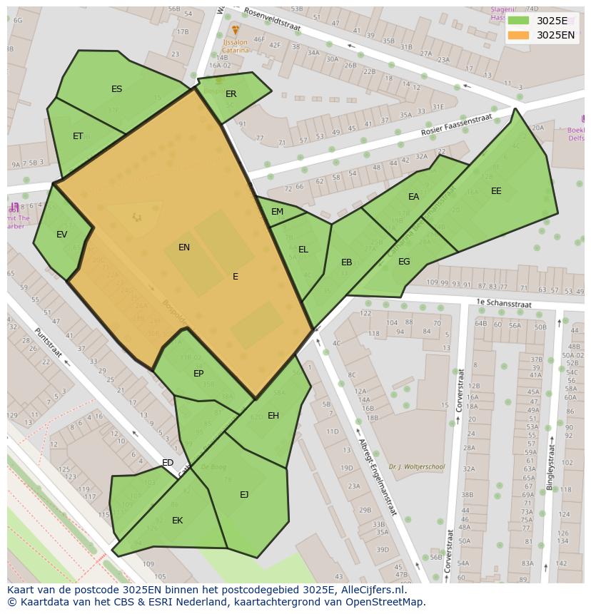 Afbeelding van het postcodegebied 3025 EN op de kaart.
