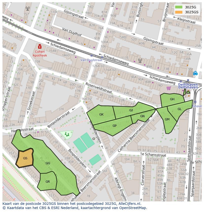 Afbeelding van het postcodegebied 3025 GS op de kaart.
