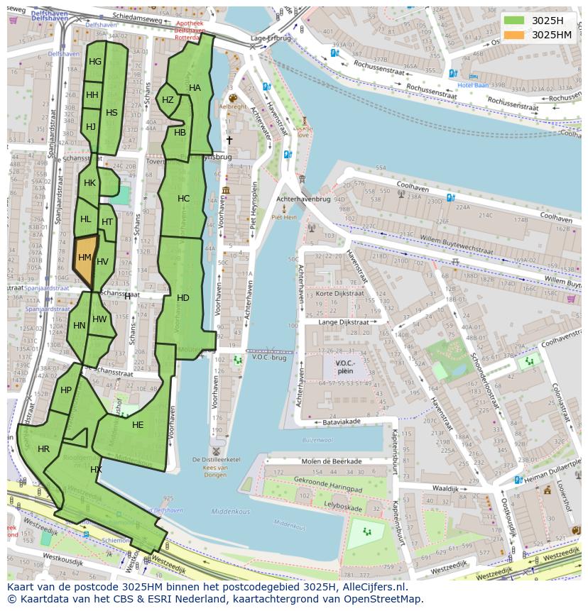 Afbeelding van het postcodegebied 3025 HM op de kaart.