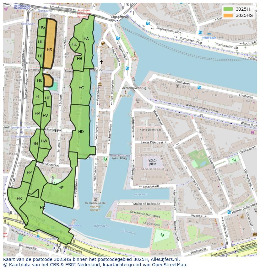 Afbeelding van het postcodegebied 3025 HS op de kaart.