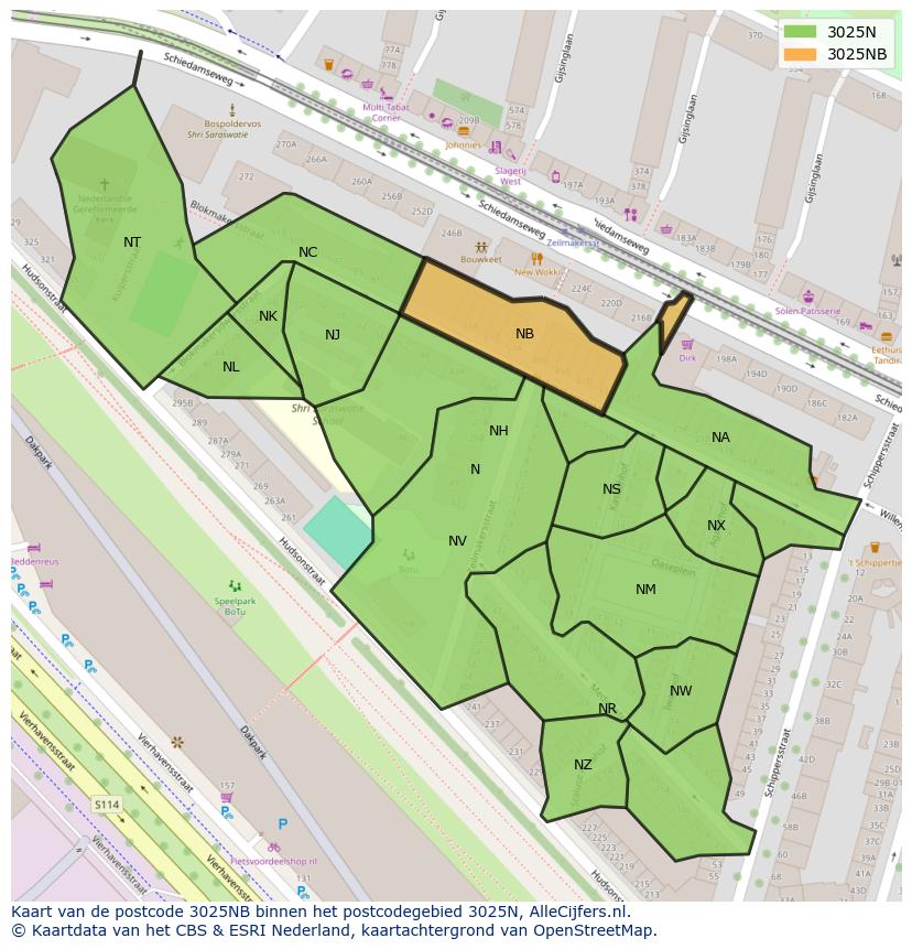 Afbeelding van het postcodegebied 3025 NB op de kaart.