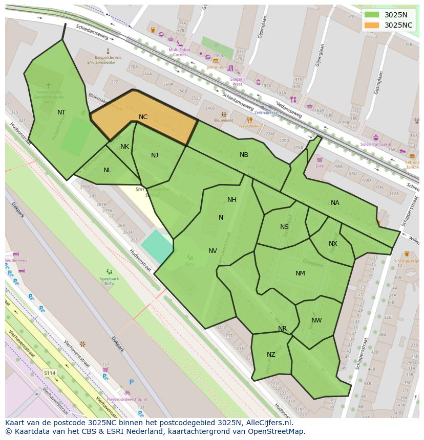 Afbeelding van het postcodegebied 3025 NC op de kaart.