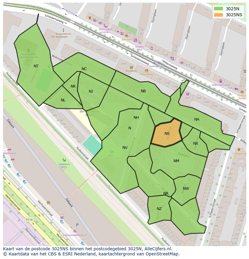 Afbeelding van het postcodegebied 3025 NS op de kaart.