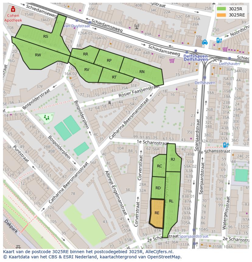 Afbeelding van het postcodegebied 3025 RE op de kaart.
