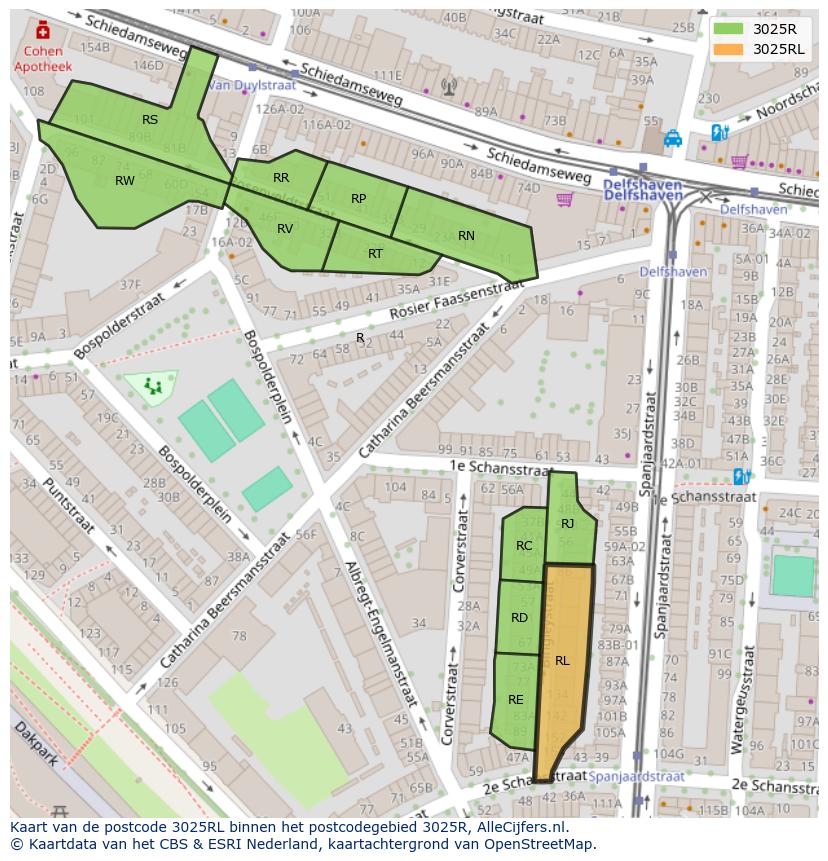 Afbeelding van het postcodegebied 3025 RL op de kaart.