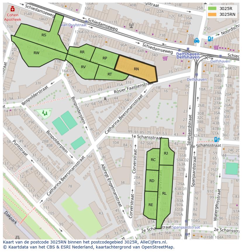 Afbeelding van het postcodegebied 3025 RN op de kaart.