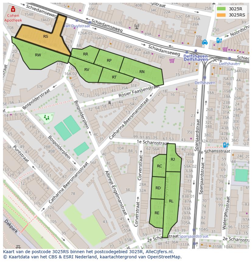 Afbeelding van het postcodegebied 3025 RS op de kaart.