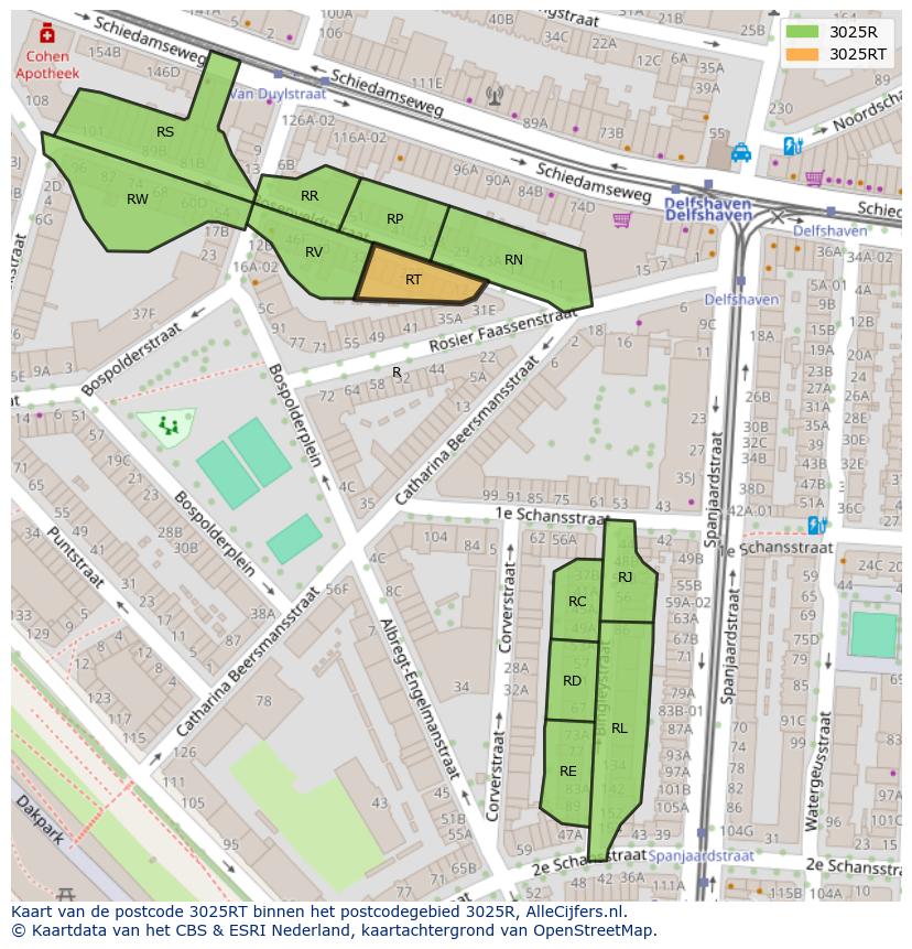Afbeelding van het postcodegebied 3025 RT op de kaart.