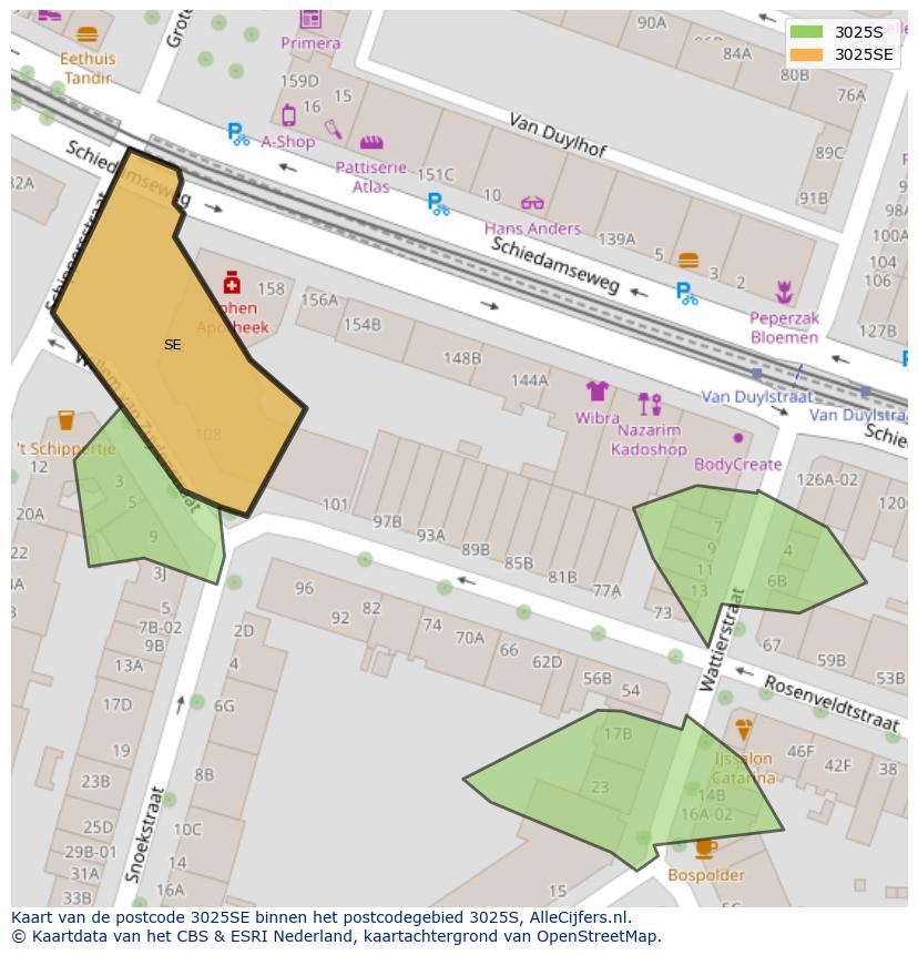 Afbeelding van het postcodegebied 3025 SE op de kaart.