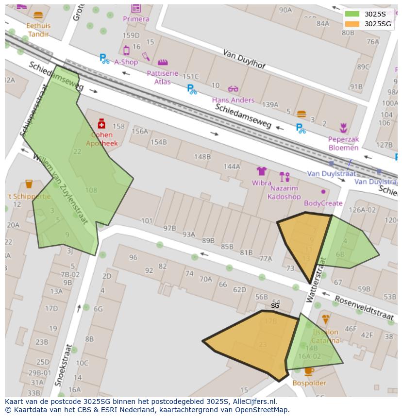 Afbeelding van het postcodegebied 3025 SG op de kaart.