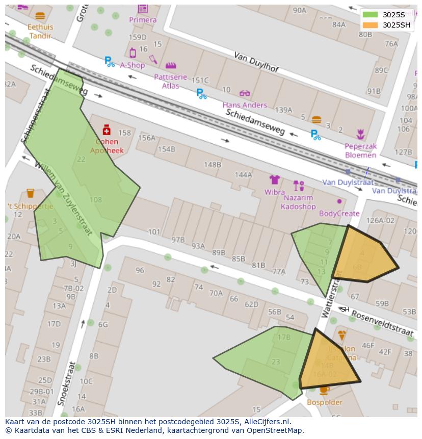 Afbeelding van het postcodegebied 3025 SH op de kaart.