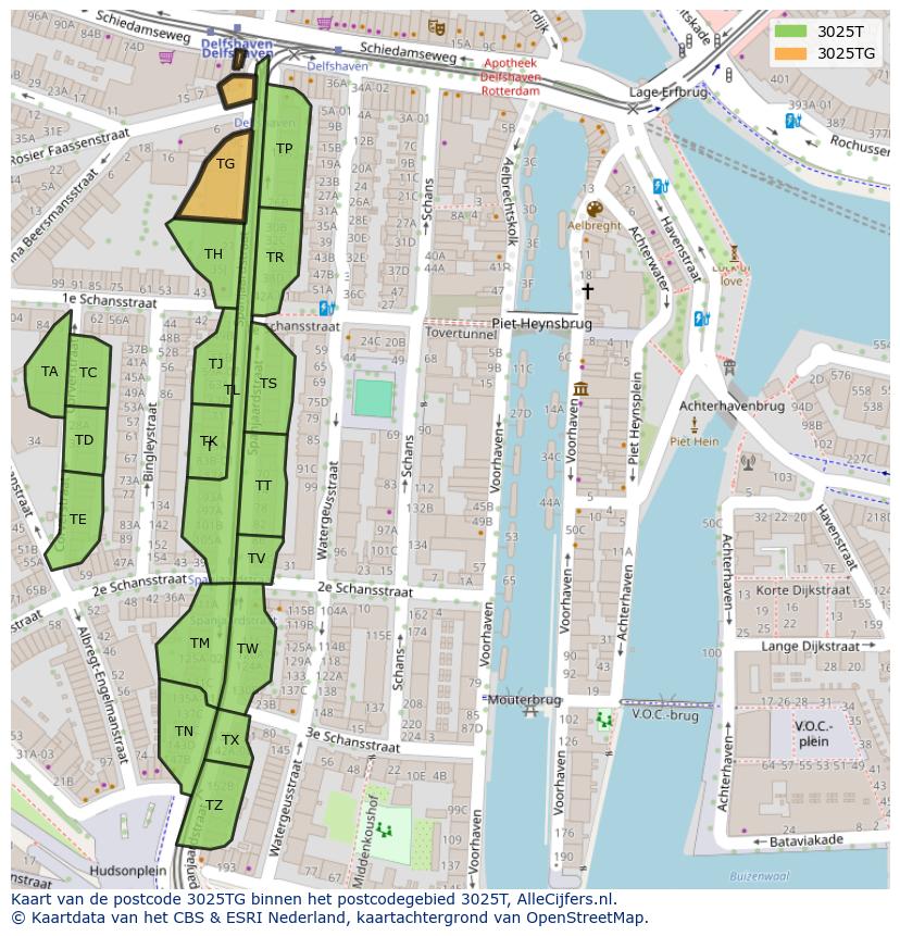Afbeelding van het postcodegebied 3025 TG op de kaart.