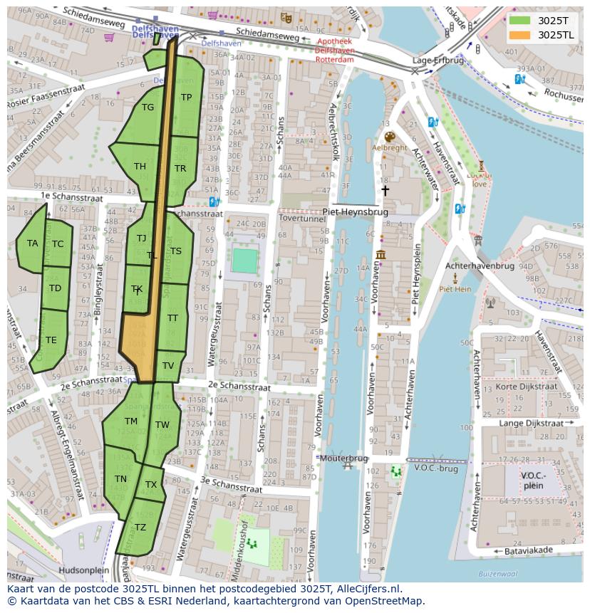 Afbeelding van het postcodegebied 3025 TL op de kaart.