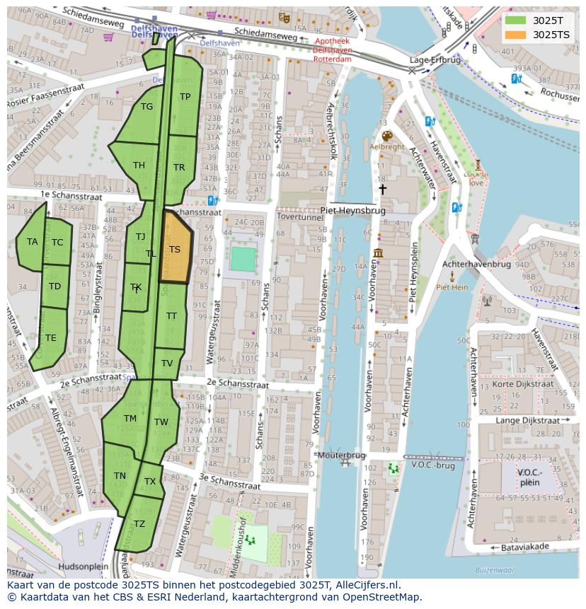 Afbeelding van het postcodegebied 3025 TS op de kaart.