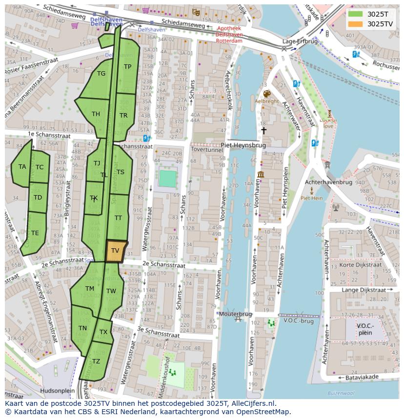 Afbeelding van het postcodegebied 3025 TV op de kaart.