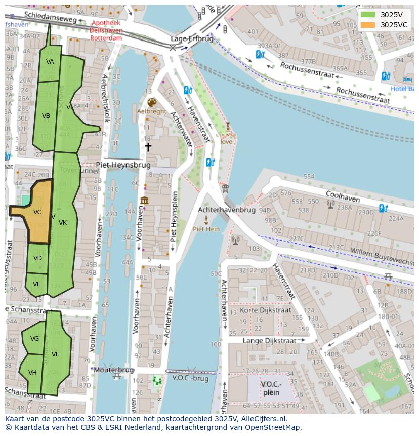 Afbeelding van het postcodegebied 3025 VC op de kaart.