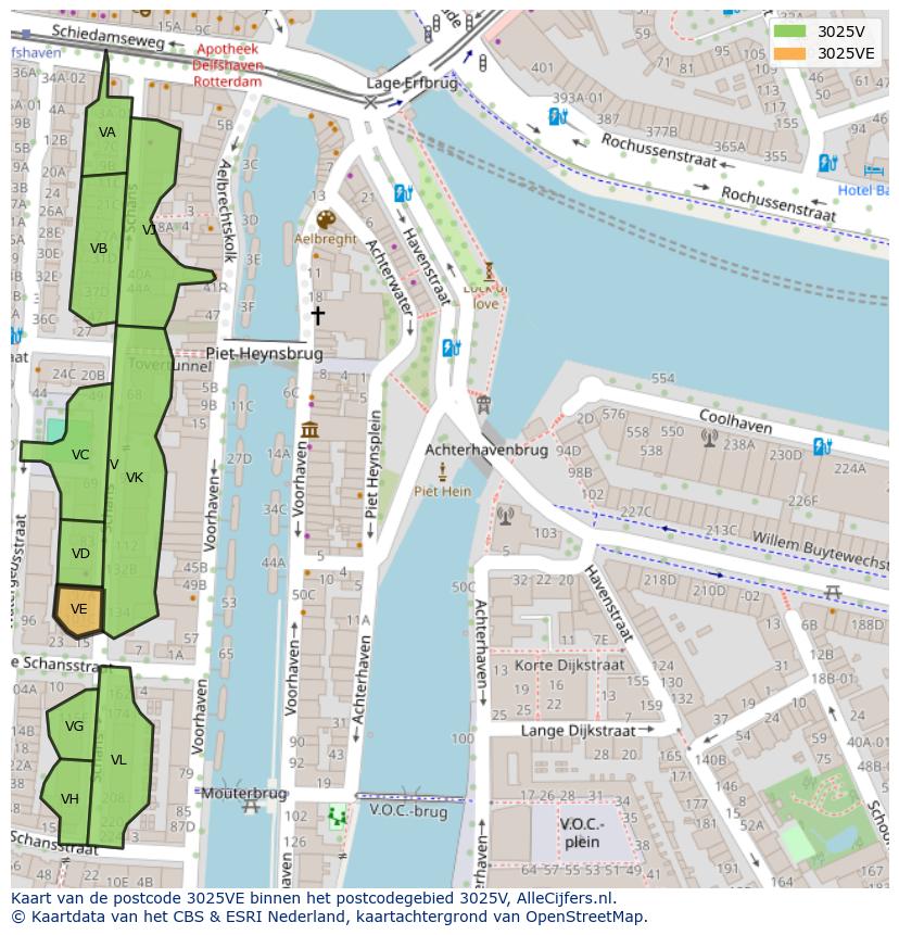 Afbeelding van het postcodegebied 3025 VE op de kaart.