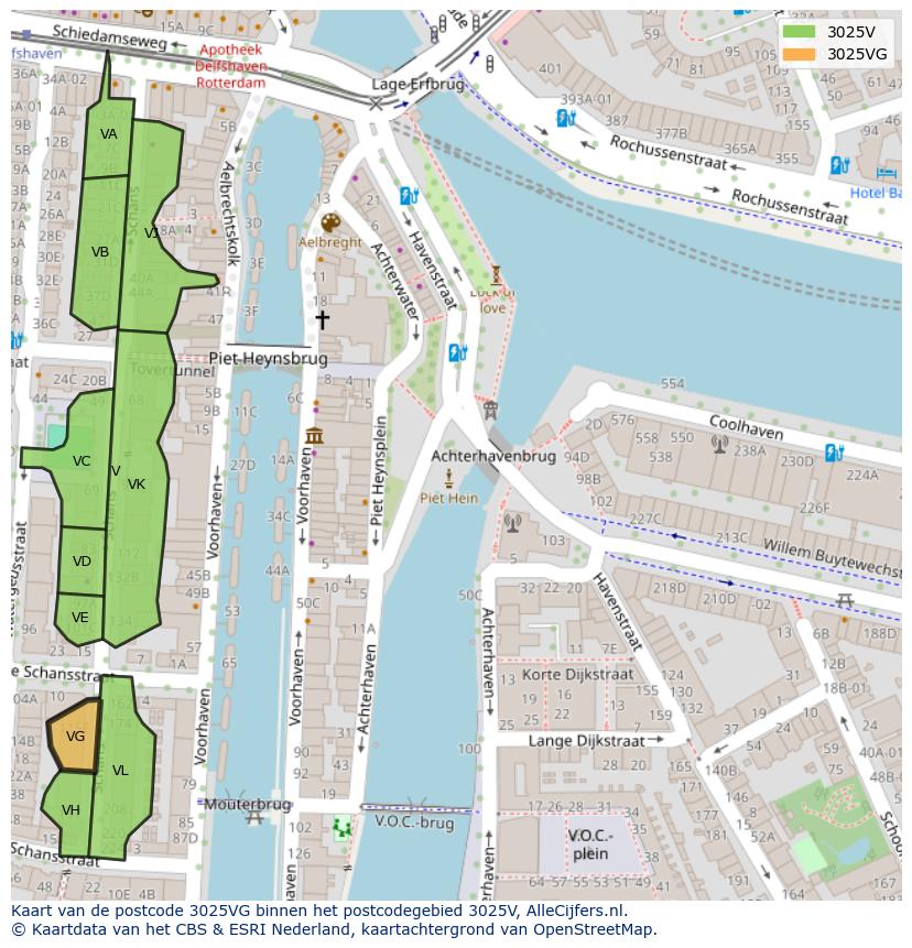 Afbeelding van het postcodegebied 3025 VG op de kaart.