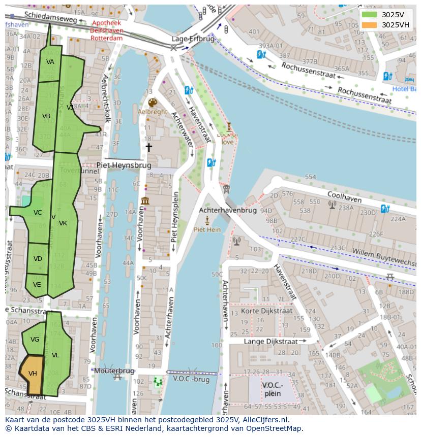 Afbeelding van het postcodegebied 3025 VH op de kaart.