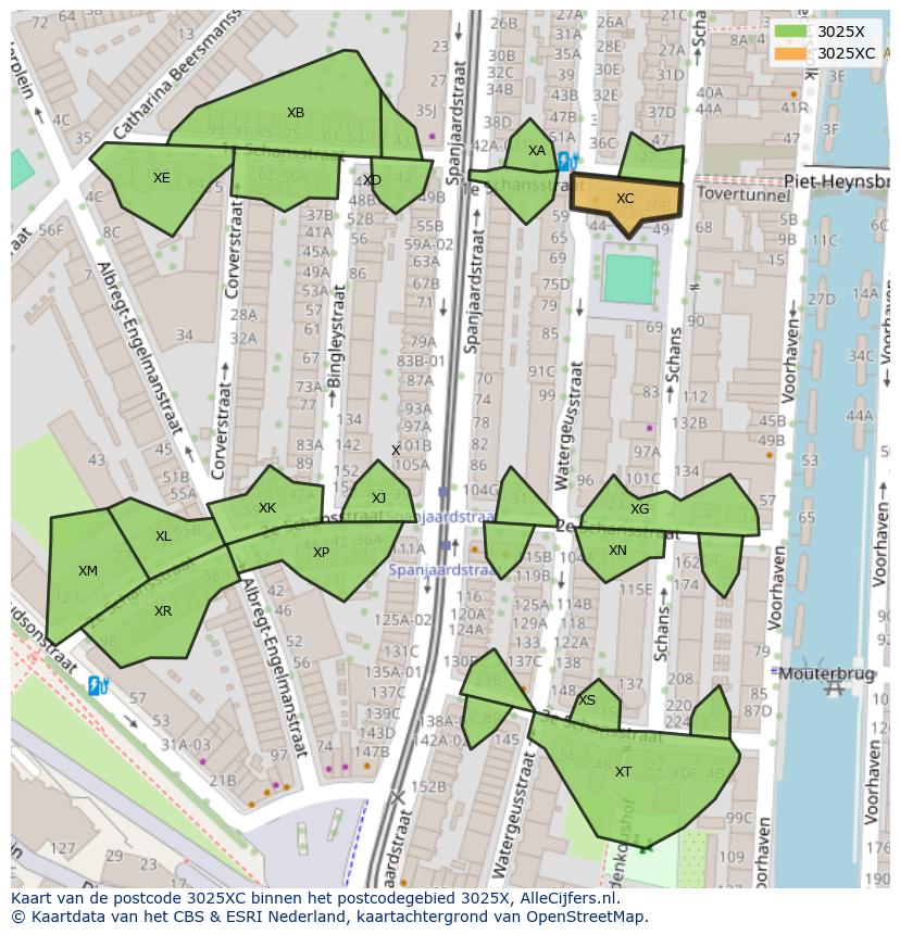 Afbeelding van het postcodegebied 3025 XC op de kaart.