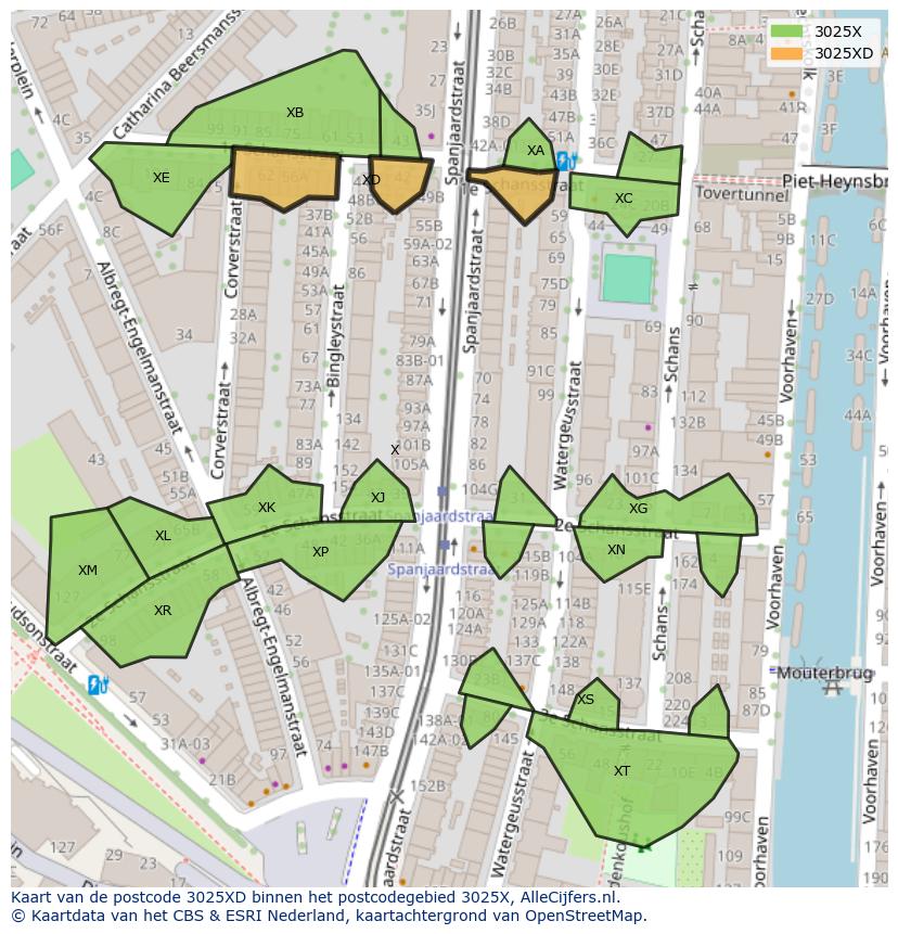 Afbeelding van het postcodegebied 3025 XD op de kaart.