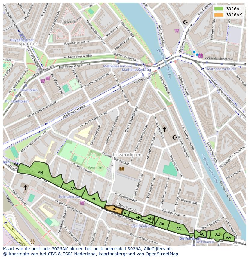 Afbeelding van het postcodegebied 3026 AK op de kaart.