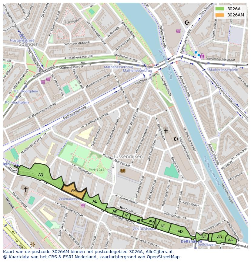 Afbeelding van het postcodegebied 3026 AM op de kaart.
