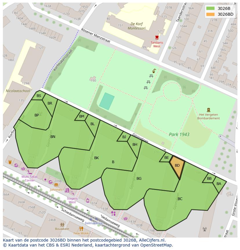 Afbeelding van het postcodegebied 3026 BD op de kaart.