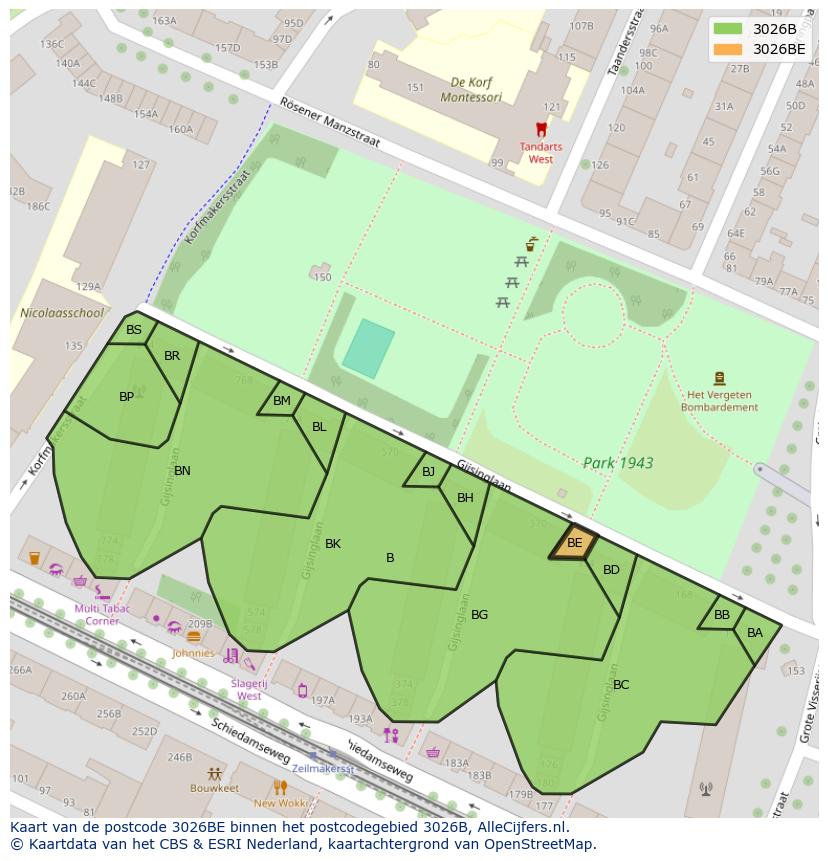 Afbeelding van het postcodegebied 3026 BE op de kaart.