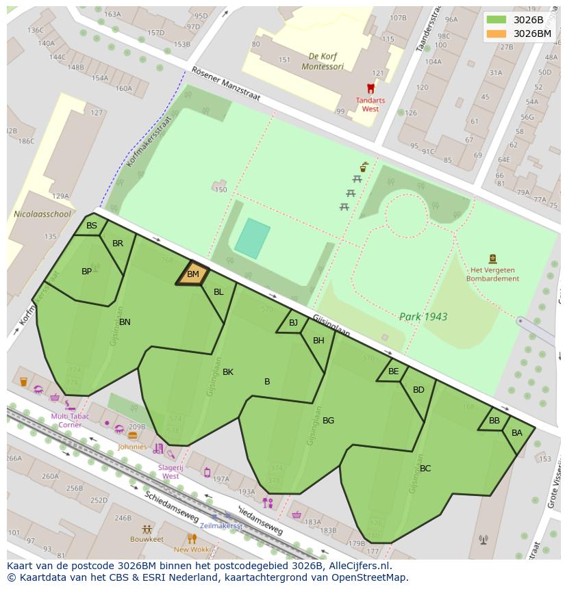 Afbeelding van het postcodegebied 3026 BM op de kaart.