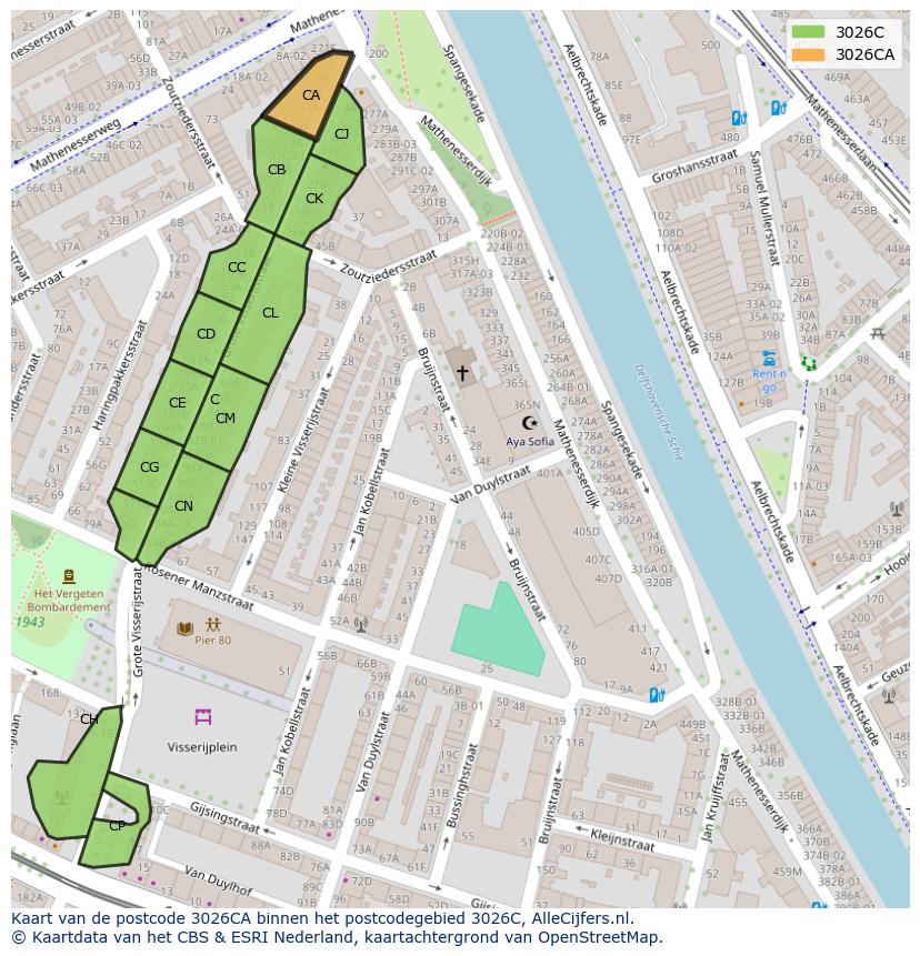 Afbeelding van het postcodegebied 3026 CA op de kaart.