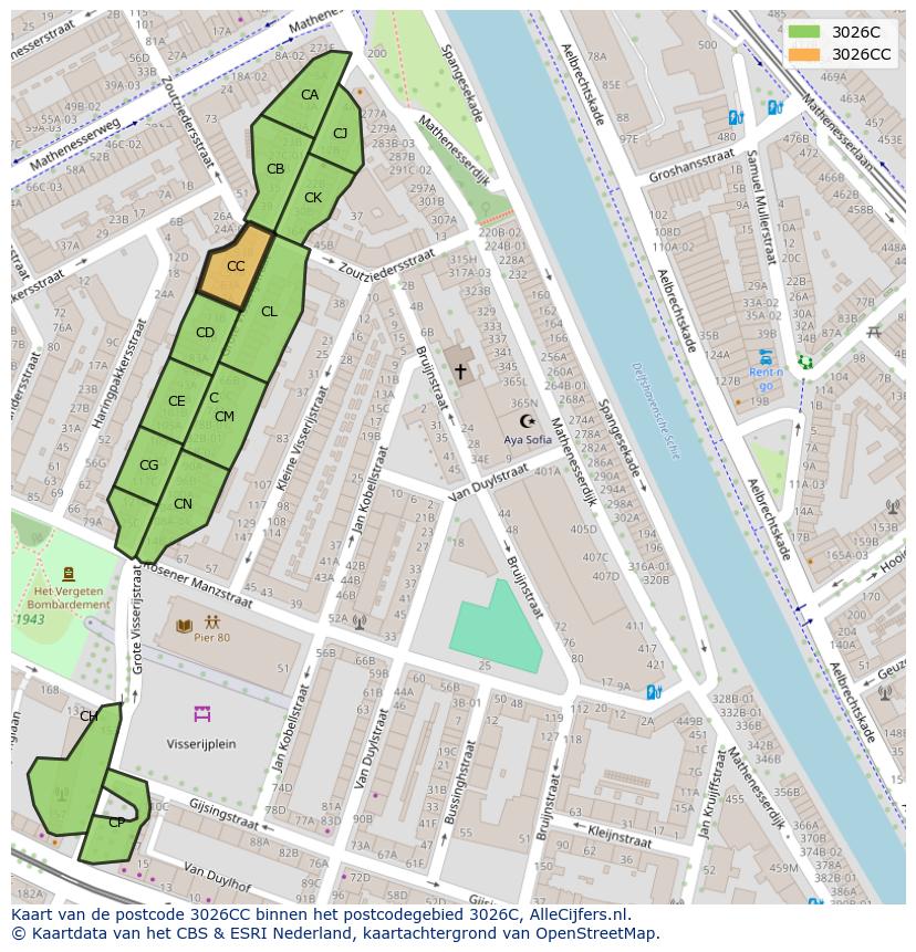 Afbeelding van het postcodegebied 3026 CC op de kaart.