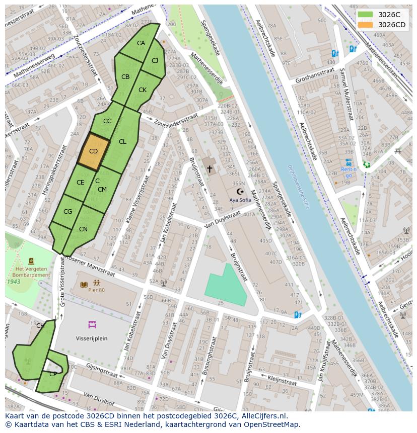 Afbeelding van het postcodegebied 3026 CD op de kaart.